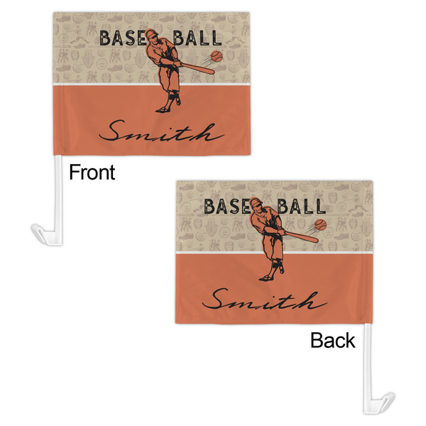 Retro Baseball Car Flag - 11" x 8" - Front & Back View