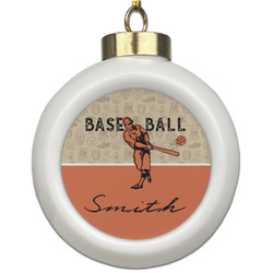 Retro Baseball Ceramic Ball Ornament (Personalized)
