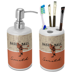 Retro Baseball Ceramic Bathroom Accessories Set (Personalized)