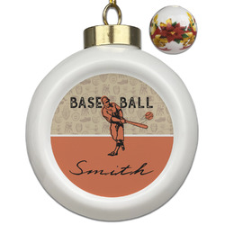 Retro Baseball Ceramic Ball Ornaments - Poinsettia Garland (Personalized)