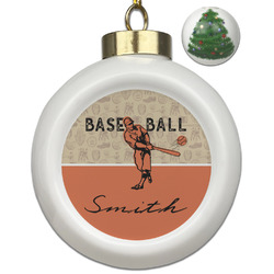 Retro Baseball Ceramic Ball Ornament - Christmas Tree (Personalized)