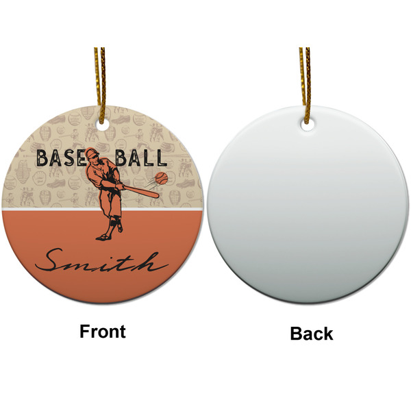 Retro Baseball Ceramic Flat Ornament - Circle Front & Back (APPROVAL)
