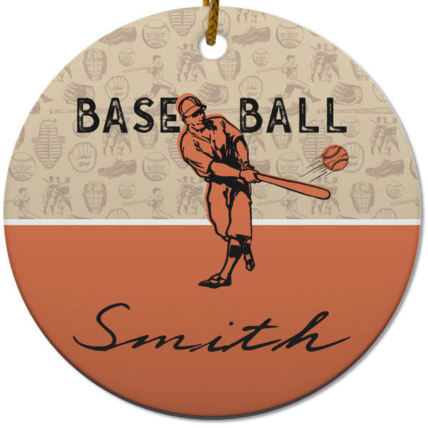 Custom Retro Baseball Round Ceramic Ornament w/ Name or Text