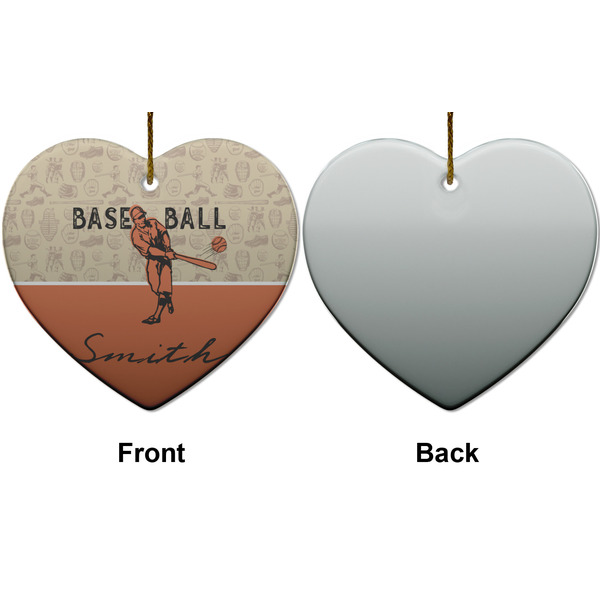 Retro Baseball Ceramic Flat Ornament - Heart Front & Back (APPROVAL)