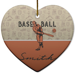 Retro Baseball Heart Ceramic Ornament w/ Name or Text