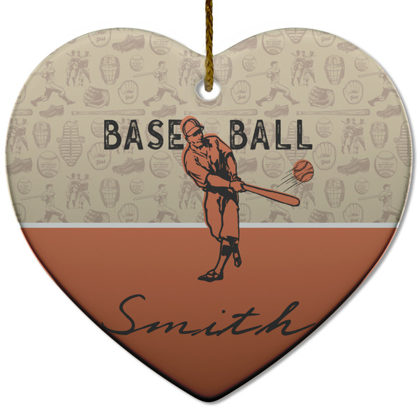 Custom Retro Baseball Heart Ceramic Ornament w/ Name or Text