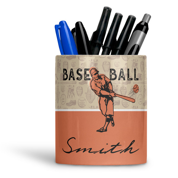 Custom Retro Baseball Ceramic Pen Holder