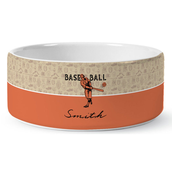 Custom Retro Baseball Ceramic Dog Bowl - Large (Personalized)