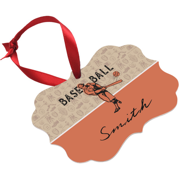 Retro Baseball Christmas Ornament (Angle View)