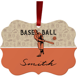 Retro Baseball Metal Frame Ornament - Double Sided w/ Name or Text