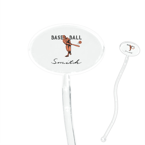 Custom Retro Baseball 7" Oval Plastic Stir Sticks - Clear (Personalized)