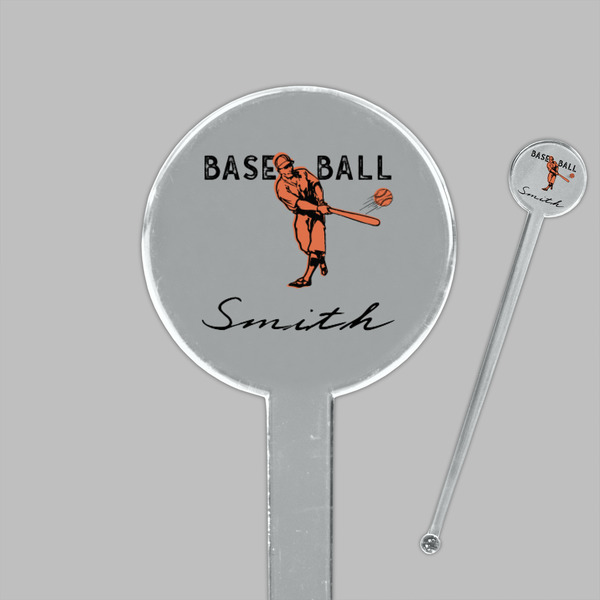 Retro Baseball Clear Plastic 7" Stir Stick - Round - Closeup