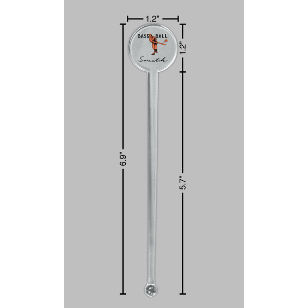 Retro Baseball Clear Plastic 7" Stir Stick - Round - Dimensions