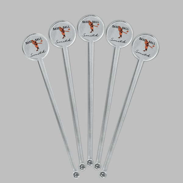 Retro Baseball Clear Plastic 7" Stir Stick - Round - Fan View
