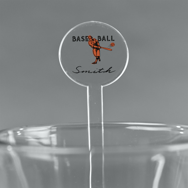 Custom Retro Baseball 7" Round Plastic Stir Sticks - Clear (Personalized)