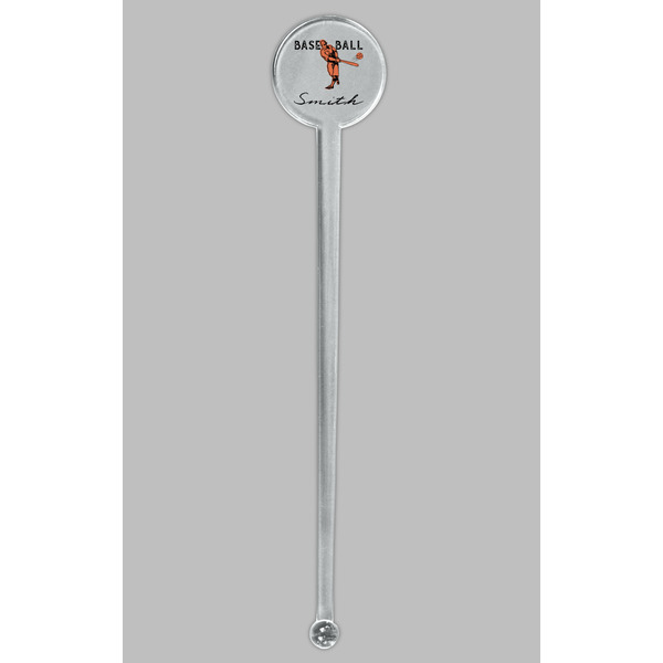 Retro Baseball Clear Plastic 7" Stir Stick - Round - Single Stick