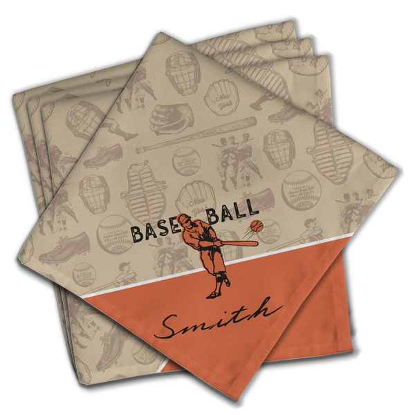 Custom Retro Baseball Cloth Dinner Napkins - Set of 4 w/ Name or Text