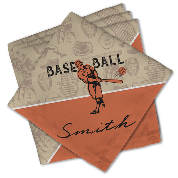 Custom Retro Baseball Cloth Cocktail Napkins - Set of 4 w/ Name or Text