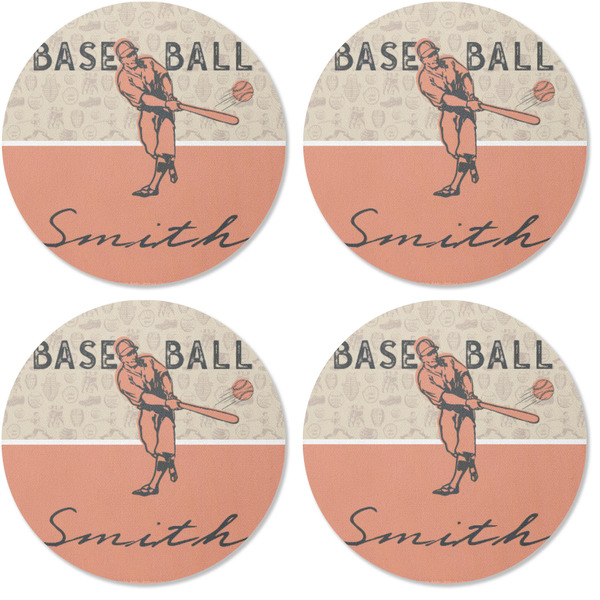 Retro Baseball Coaster Round Rubber Back - Apvl