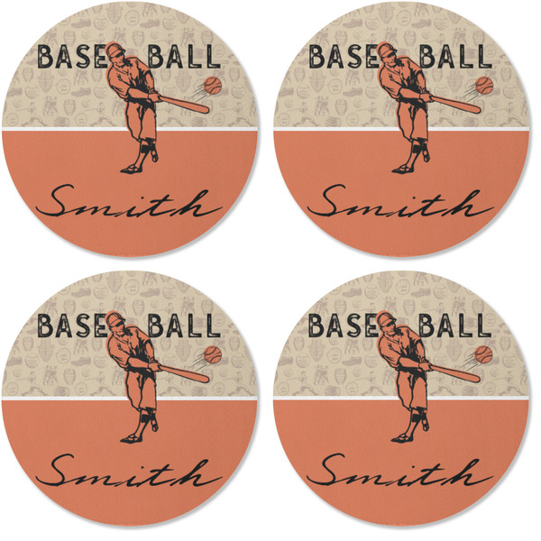 Retro Baseball Coaster Round Rubber Back - Apvl
