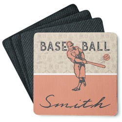 Retro Baseball Square Rubber Backed Coasters - Set of 4 (Personalized)