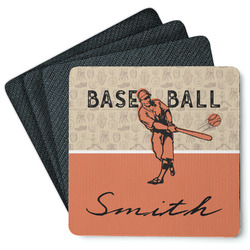 Retro Baseball Square Rubber Backed Coasters - Set of 4 (Personalized)