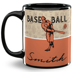 Retro Baseball 11 Oz Coffee Mug - Black (Personalized)