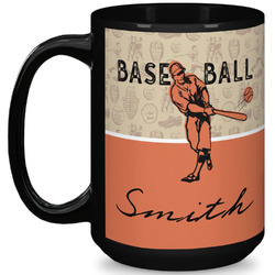 Retro Baseball 15 Oz Coffee Mug - Black (Personalized)