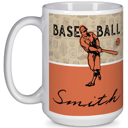 Retro Baseball 15 Oz Coffee Mug - White (Personalized)