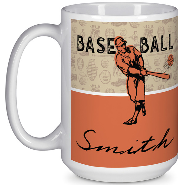 Custom Retro Baseball 15 Oz Coffee Mug - White (Personalized)