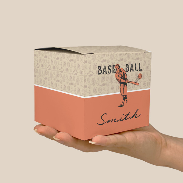 Retro Baseball Cube Favor Gift Box - On Hand - Scale View