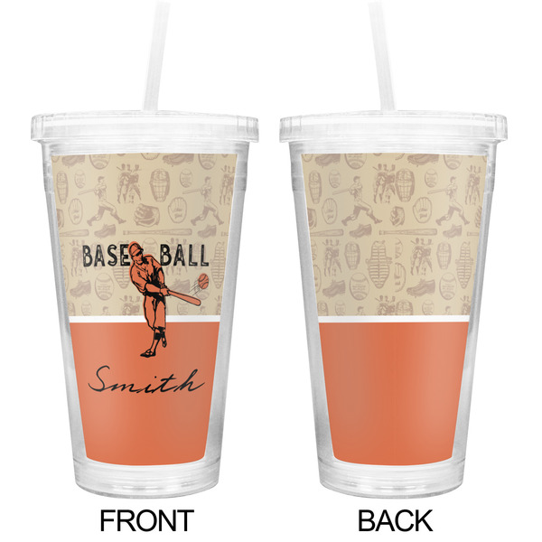 Retro Baseball Double Wall Tumbler with Straw - Approval