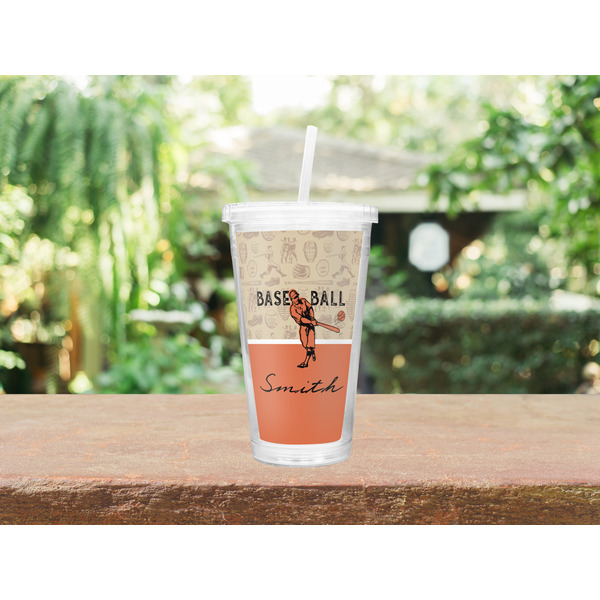Retro Baseball Double Wall Tumbler with Straw Lifestyle