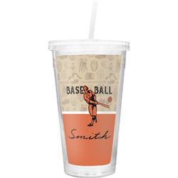 Retro Baseball Double Wall Tumbler with Straw (Personalized)