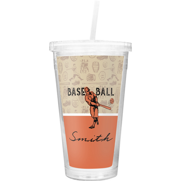 Custom Retro Baseball Double Wall Tumbler with Straw (Personalized)