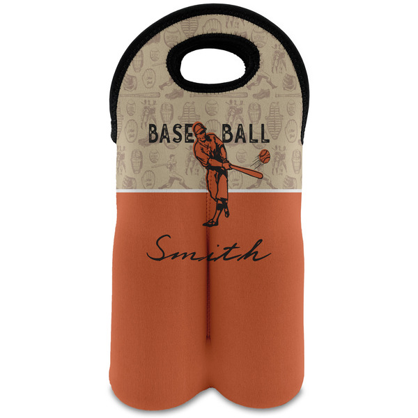Custom Retro Baseball Wine Tote Bag (2 Bottles) w/ Name or Text