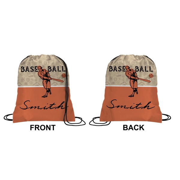 Retro Baseball Drawstring Backpack Front & Back Medium