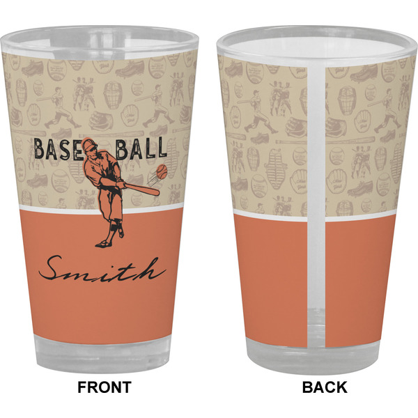 Retro Baseball Pint Glass - Full Color - Front & Back Views