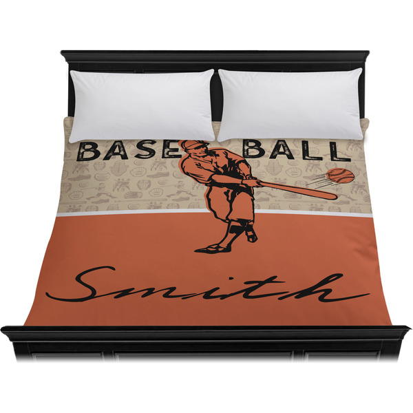 Retro Baseball Duvet Cover - King - On Bed - No Prop