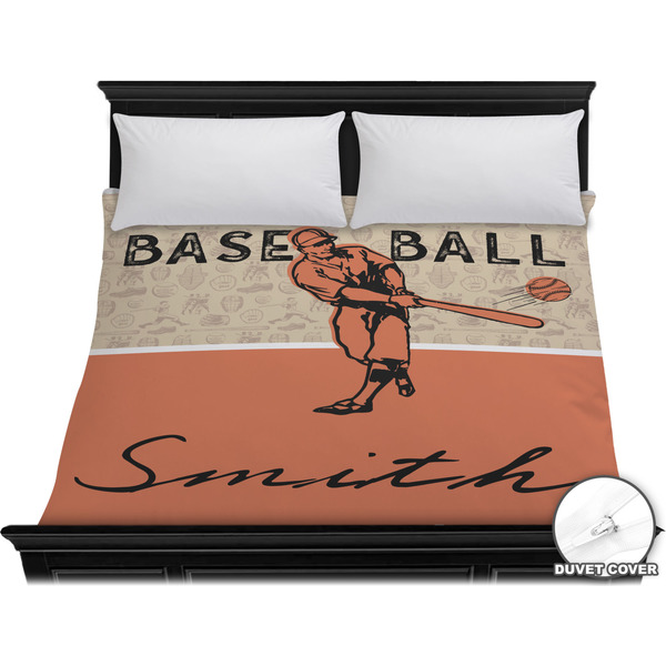 Custom Retro Baseball Duvet Cover - King (Personalized)