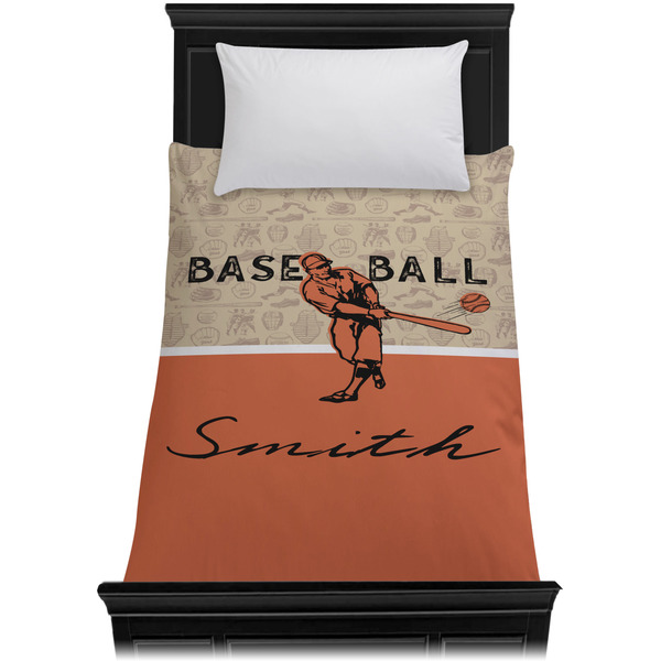 Retro Baseball Duvet Cover - Twin - On Bed - No Prop
