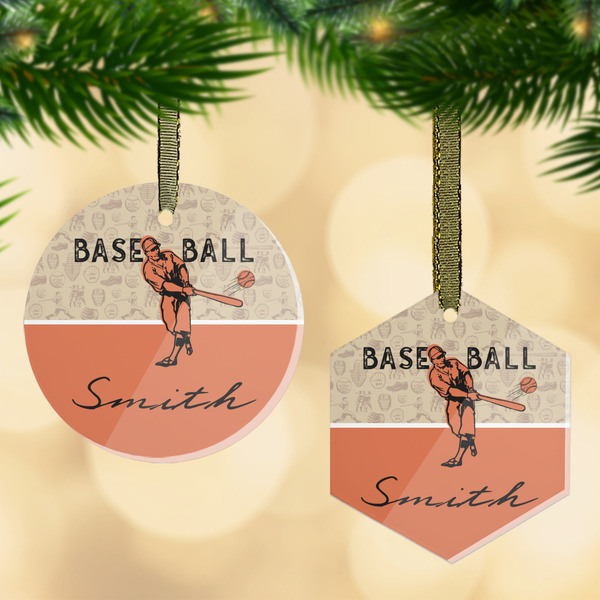 Custom Retro Baseball Flat Glass Ornament w/ Name or Text