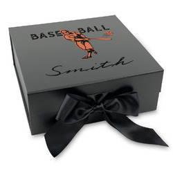 Retro Baseball Gift Box with Magnetic Lid - Black (Personalized)