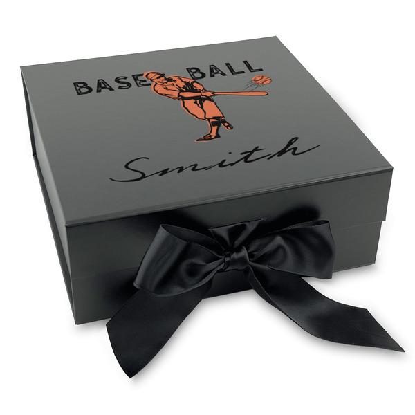 Custom Retro Baseball Gift Box with Magnetic Lid - Black (Personalized)
