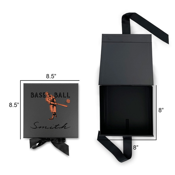 Retro Baseball Gift Boxes with Magnetic Lid - Black - Open & Closed