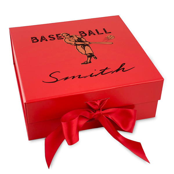 Custom Retro Baseball Gift Box with Magnetic Lid - Red (Personalized)