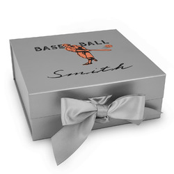 Retro Baseball Gift Box with Magnetic Lid - Silver (Personalized)