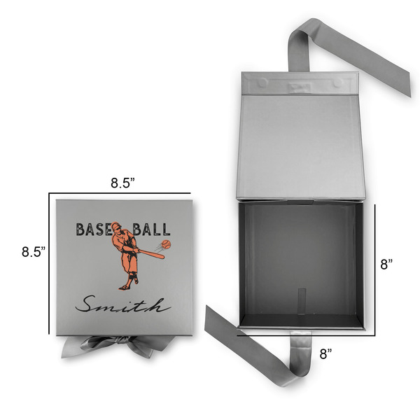 Retro Baseball Gift Boxes with Magnetic Lid - Silver - Open & Closed