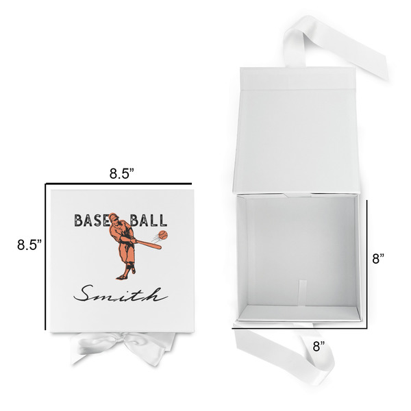 Retro Baseball Gift Boxes with Magnetic Lid - White - Open & Closed