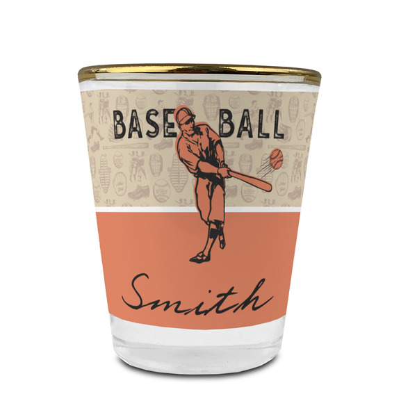 Retro Baseball Glass Shot Glass - With gold rim - FRONT